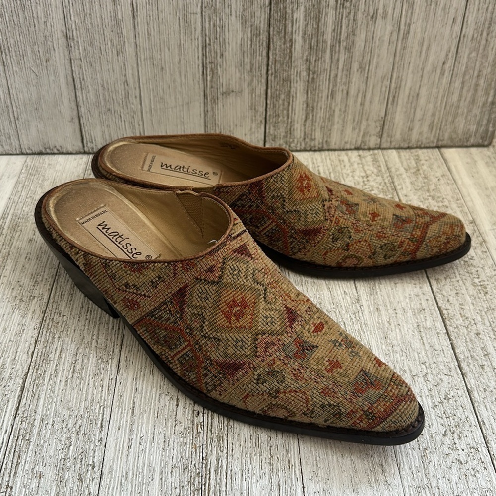 Matiesse Mules Slip On Heeled Shoes Woven
Tapestry Pointed Toes - Picture 7 of 8